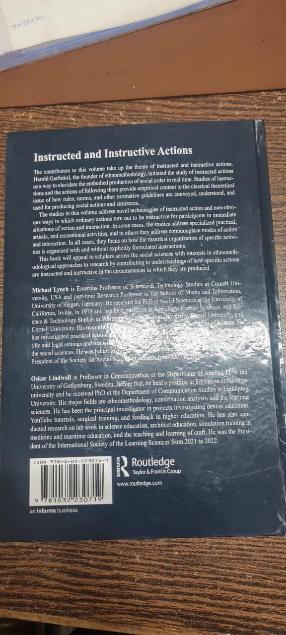 Instructed and Instructive Actions: The Situated Production, Reproduction, and Subversion of Social Order (Directions in Ethnomethodology and Conversation Analysis) Hardcover (Used)